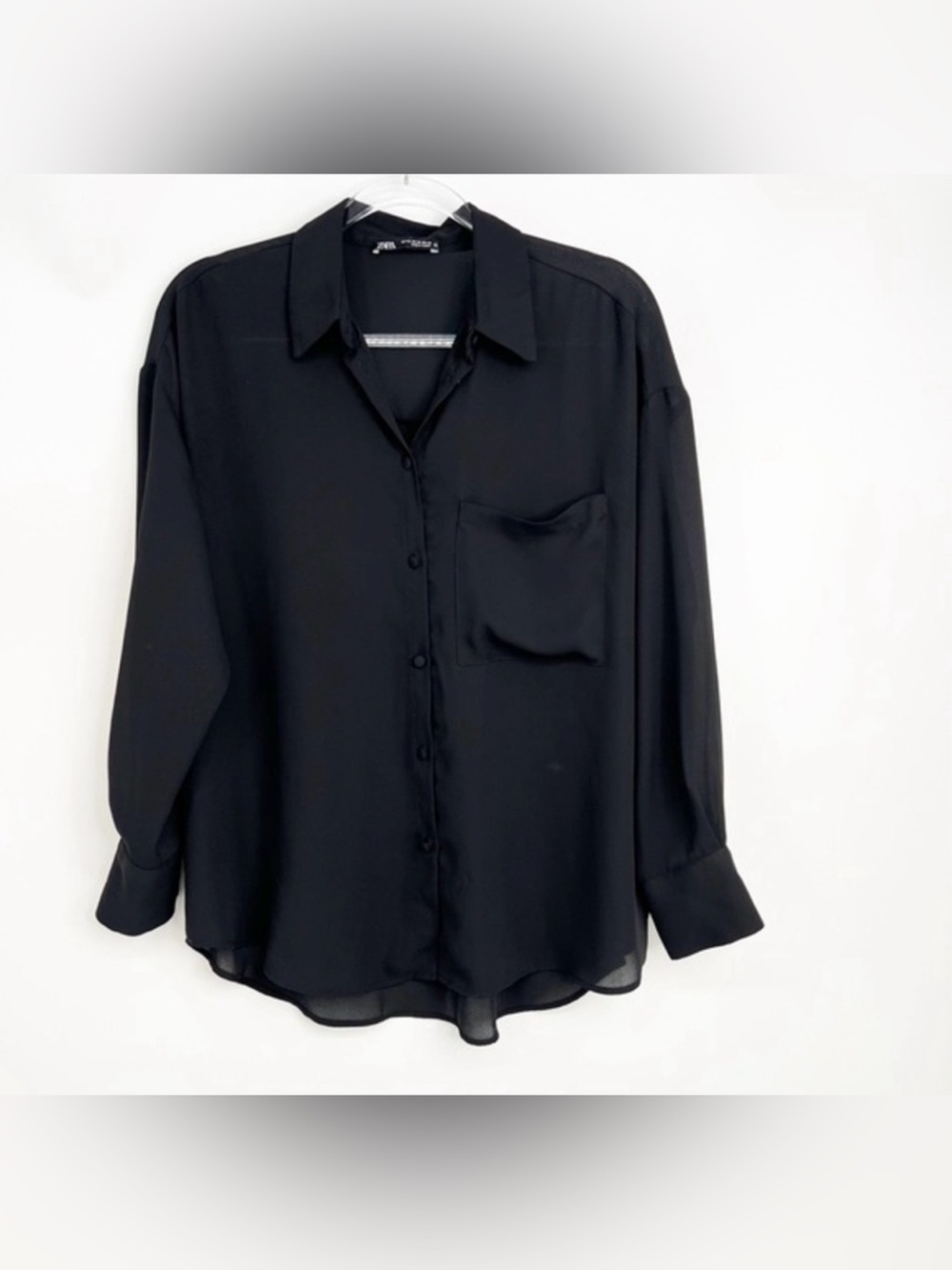 Zara oversized black trench button down blouse